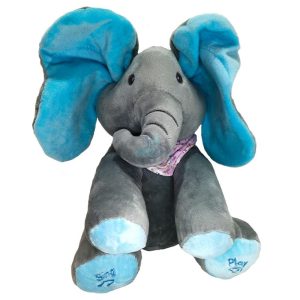 Elefant interactiv Peek a Boo gri cu albastru