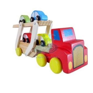Camion transporter din lemn cu platforma si 4 masinute