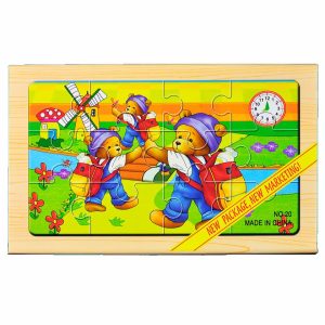 Puzzle lemn "Ursuleti" - 4 planse * 12 piese, cutie cu inchidere magnet