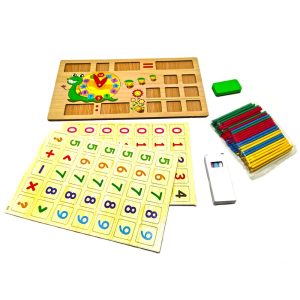 Tabla din lemn fata dubla "Sa invatam matematica" cu cifre si betisoare