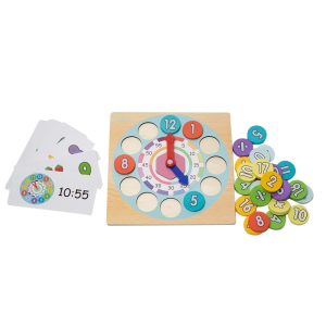 Joc educativ din lemn 2 in 1 - ceas si joc matematic