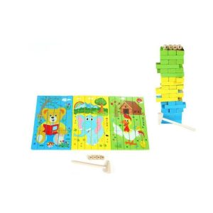 Joc 2 in 1 din lemn - puzzle si turnul instabil (tip jenga)