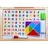 Tabla lemn cu fata dubla, litere, cifre, tangram si accesorii de scris 38 * 28 cm 1 tabla magnetica cifre litere tangram