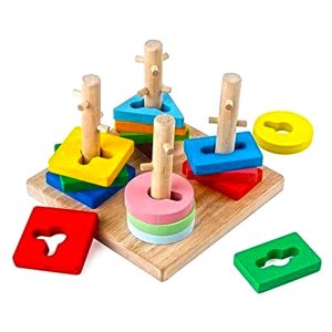 Joc montessori de lemn sortator forme si culori cu 4 coloane