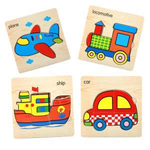 Set 4 puzzle cu vehicule - avion, vapor, tren, masina 15 x 15 cm