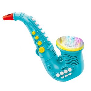 Saxofon de jucarie turcoaz cu baloane, muzica si lumini