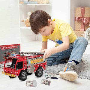 Set construcție Metalic 292 piese Camion Pompieri , unelte incluse – jucărie educativă STEM +8 ani
